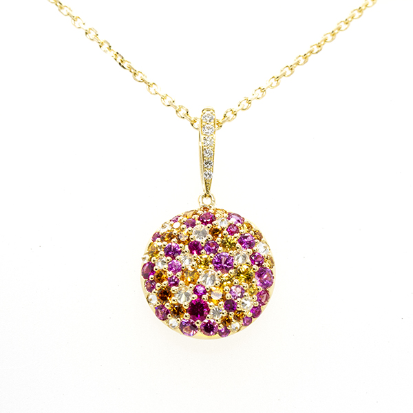 18K Multicolor Pink Sapphire, Blue Topaz, Smoky Quartz & Diamond Round Drop Earrings